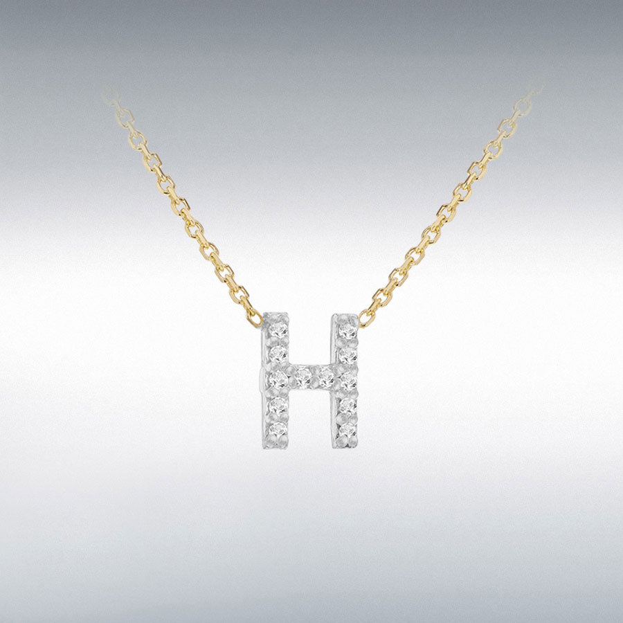 9ct 2-Colour Gold With 0.005ct Diamonds Mini Initial "H" Necklace 38cm/15"-43cm/17"