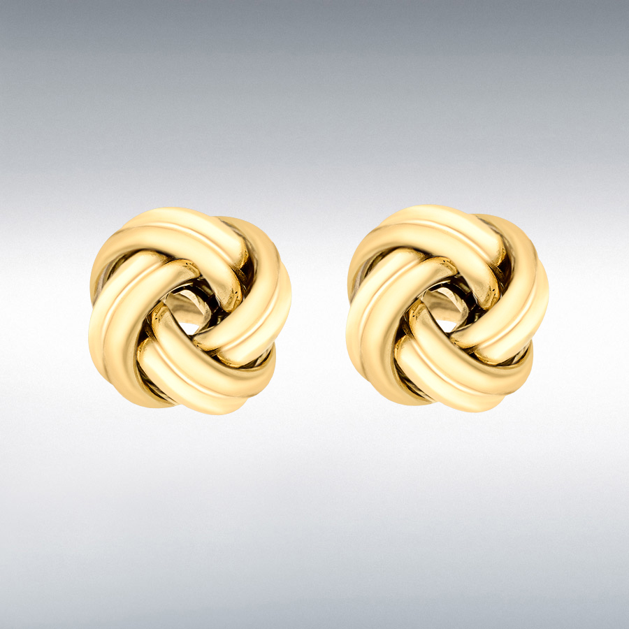 Sterling Silver Yellow Gold Plated 12mm Knot Stud Earrings