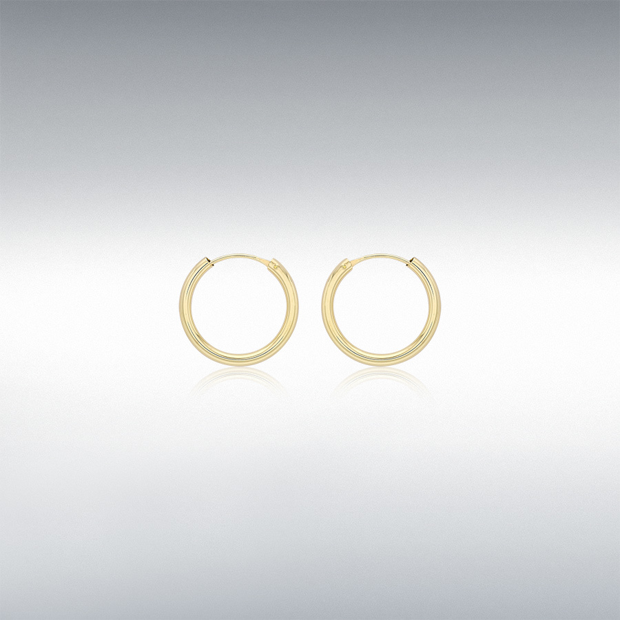 9ct Yellow Gold 2mm Hollow Tube 17.5mm Hoop Earrings