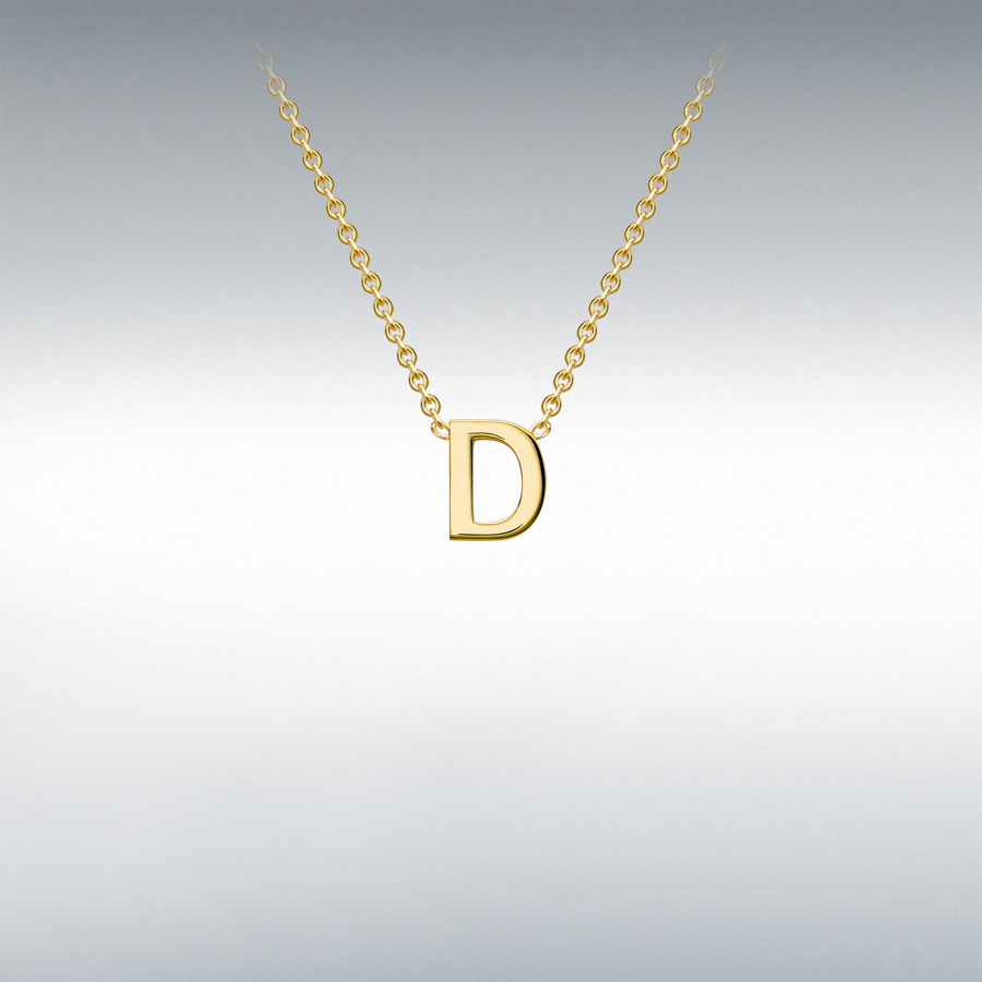 9ct Yellow Gold 3.5mm x 4.5mm 'D' Initial Adjustable Necklace 38cm/15"-43cm/17"