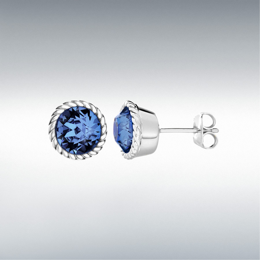 Sterling Silver Deep Blue Swarovski Crystal 11mm September Birthstone Stud Earrings