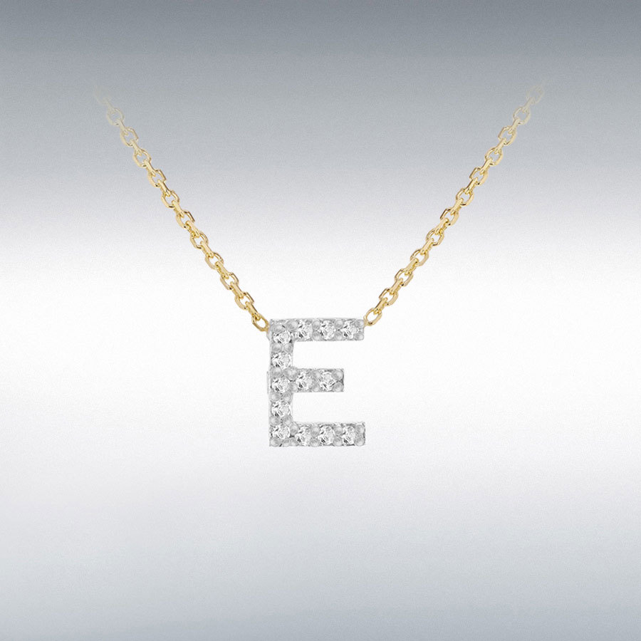 9ct 2-Colour Gold With 0.005ct Diamonds Mini Initial "E" Necklace 38cm/15"-43cm/17"