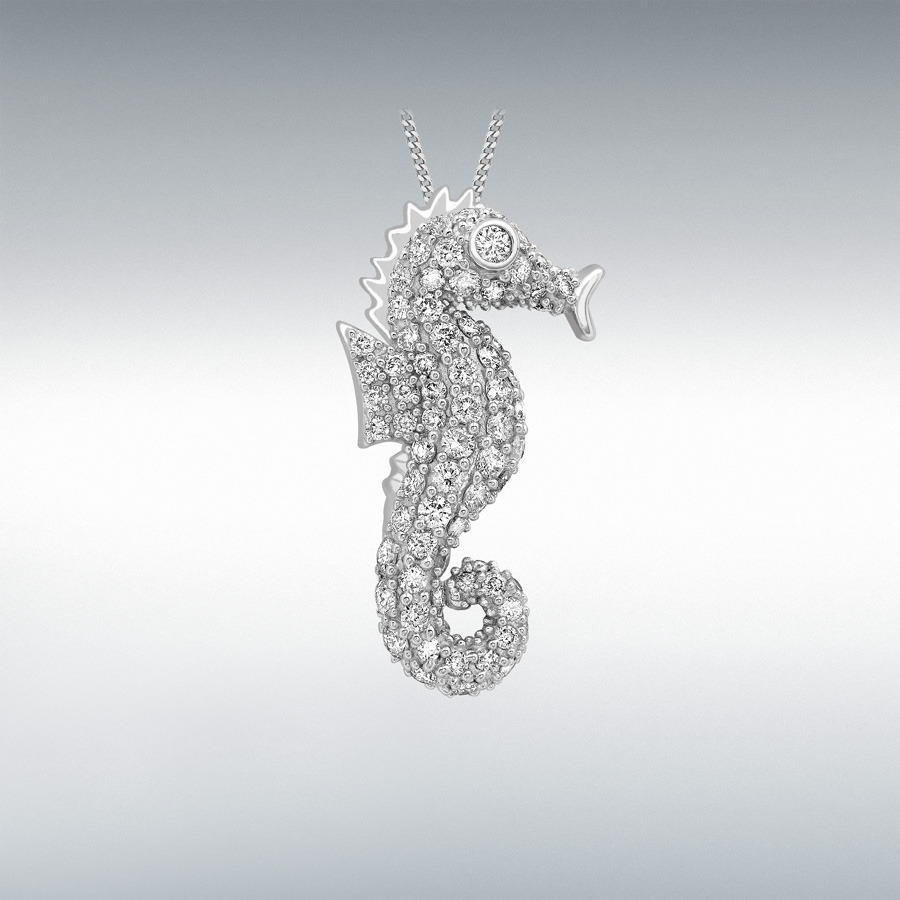 9ct White Gold 1.48ct Diamond 13mm x 25mm Seahorse Pendant