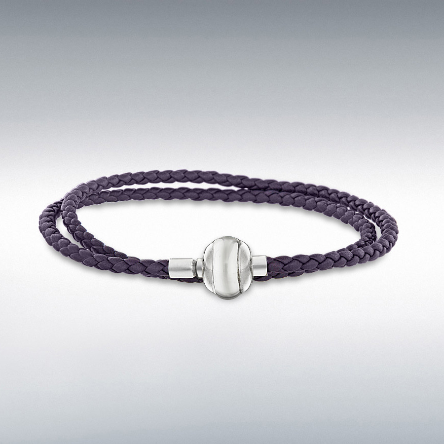Sterling Silver Purple Plaited Leather Wrap Bracelet 41cm/16"