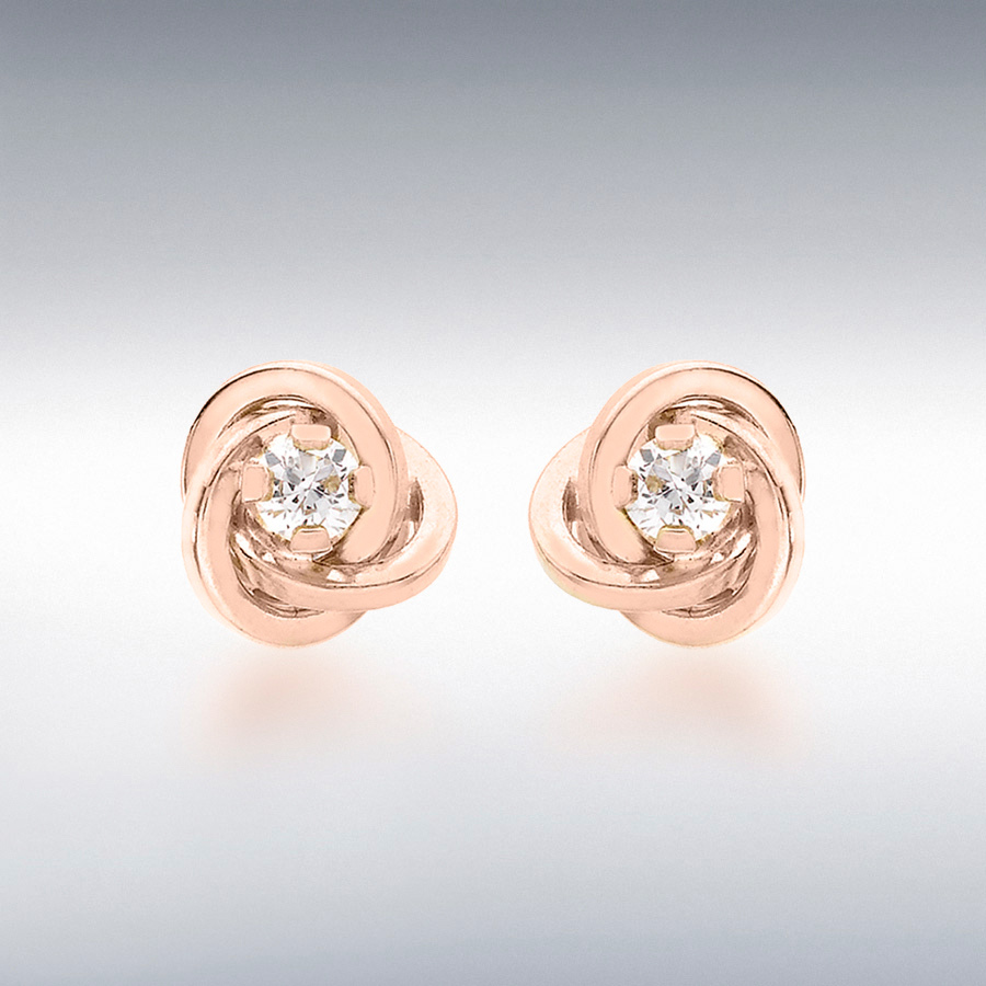9ct Rose Gold 3mm CZ 7mm Knot Stud Earrings