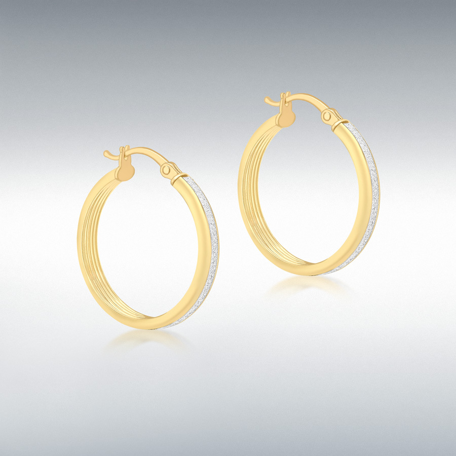 9ct Yellow Gold 22mm Ribbed Stardust Creole Earrings