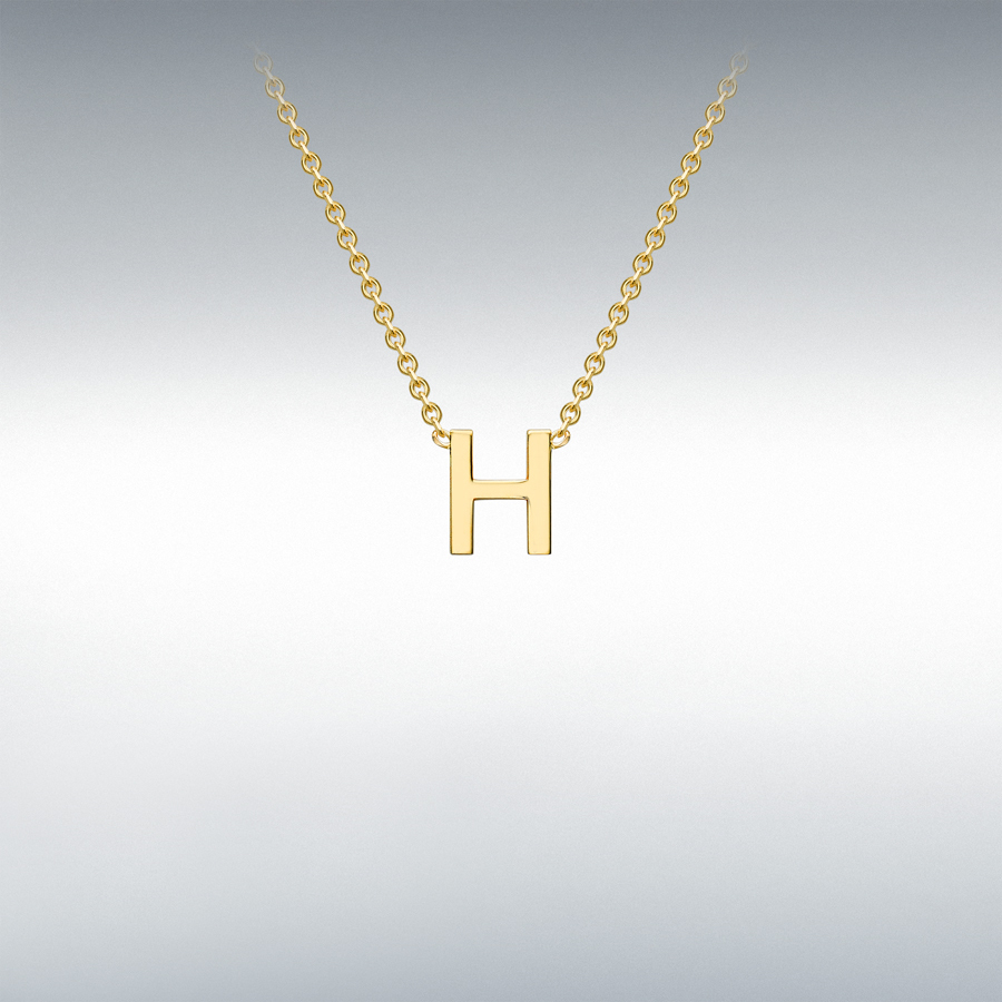 9ct Yellow Gold 4mm x 4.5mm 'H' Initial Adjustable Necklace 38cm/15"-43cm/17"