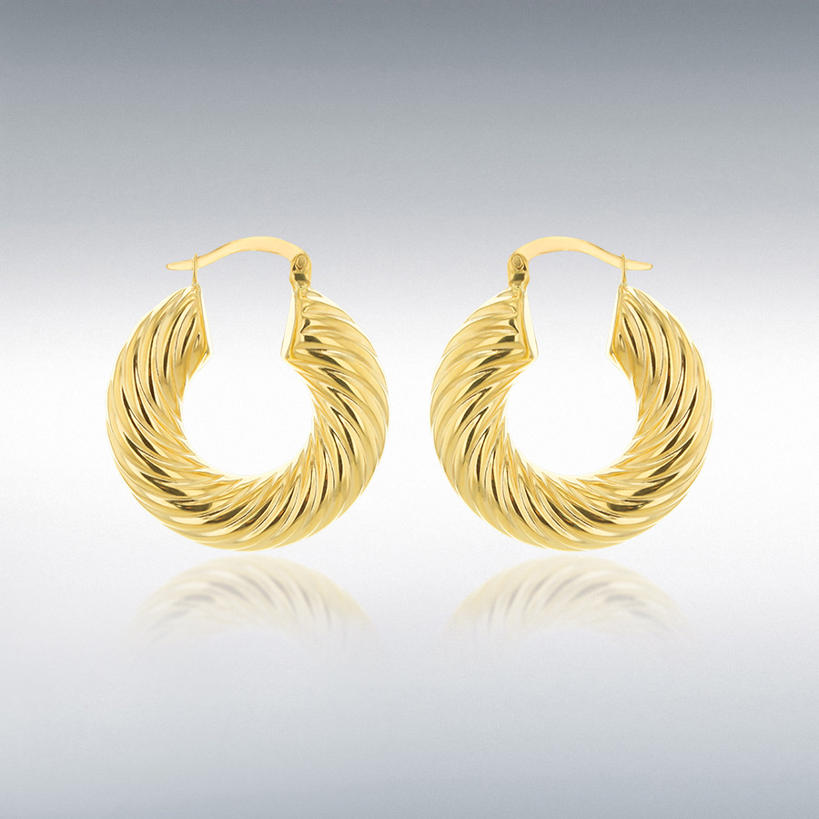 9CT YELLOW GOLD 24.5MM x 7MM THICK TWIST CREOLE HOOP EARRINGS