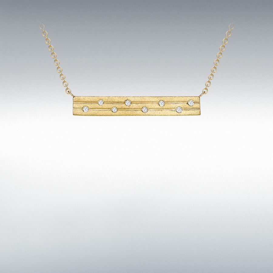 9ct Yellow Gold 0.06ct Diamond 4.3mm x 28.5mm Satin Bar Adjustable Necklace 41cm/16"-46cm/18"