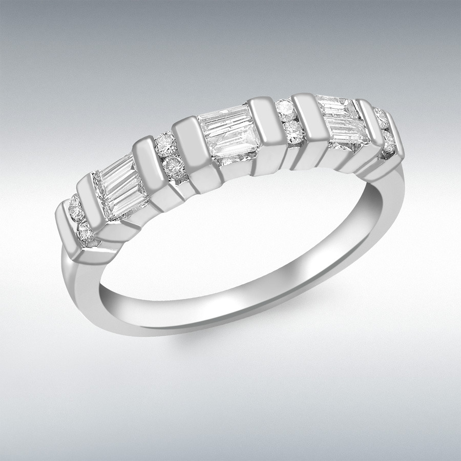 9ct White Gold 0.36ct Baguette and Round Cut Diamond Channel Set Half-Eternity Ring