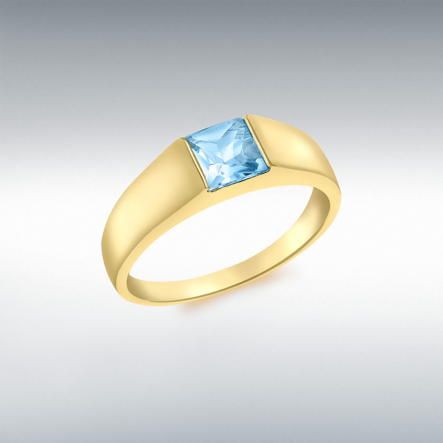 9ct Yellow Gold Square Blue Topaz Dress Ring