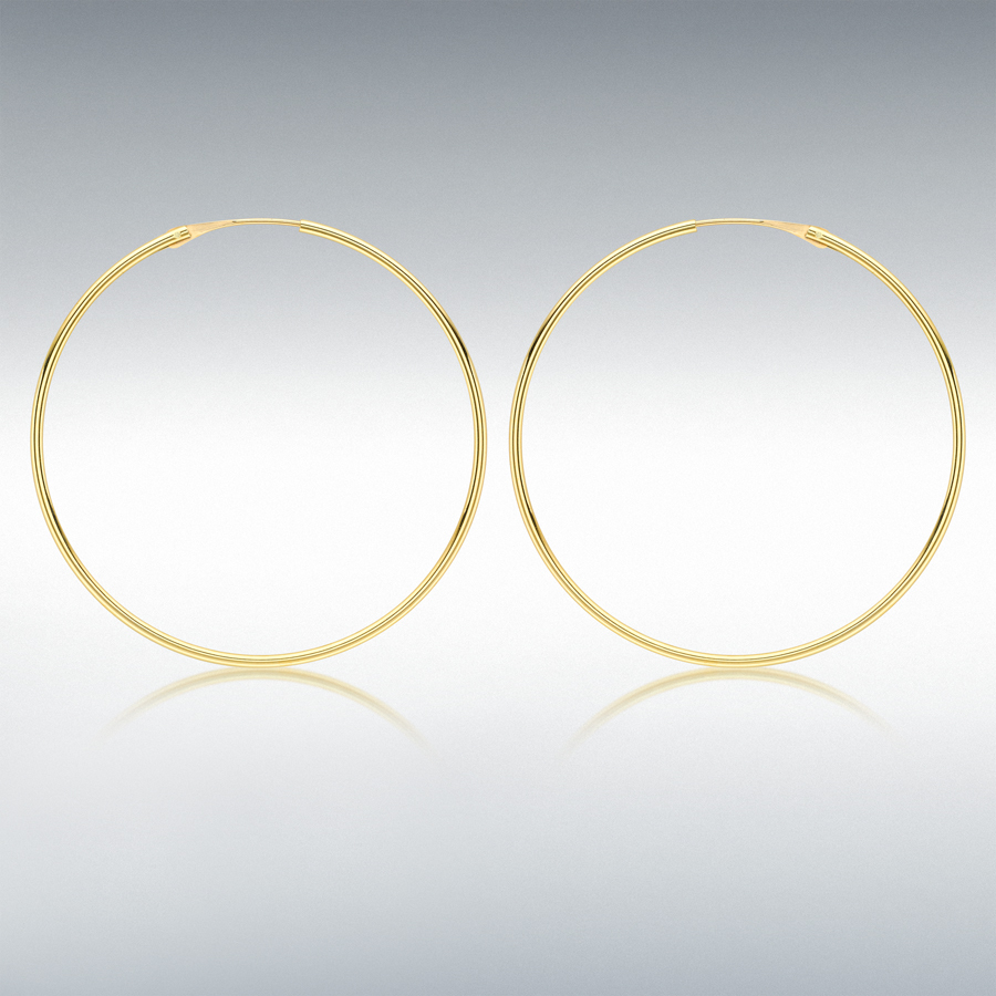9ct Yellow Gold 1mm Round-Tube 40mm Polished Sleeper Hoop Earrings