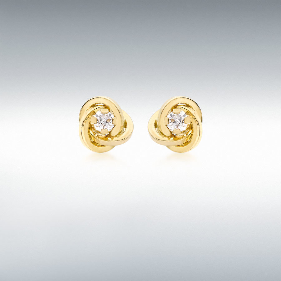 9ct Yellow Gold 3mm CZ 7mm Knot Stud Earrings