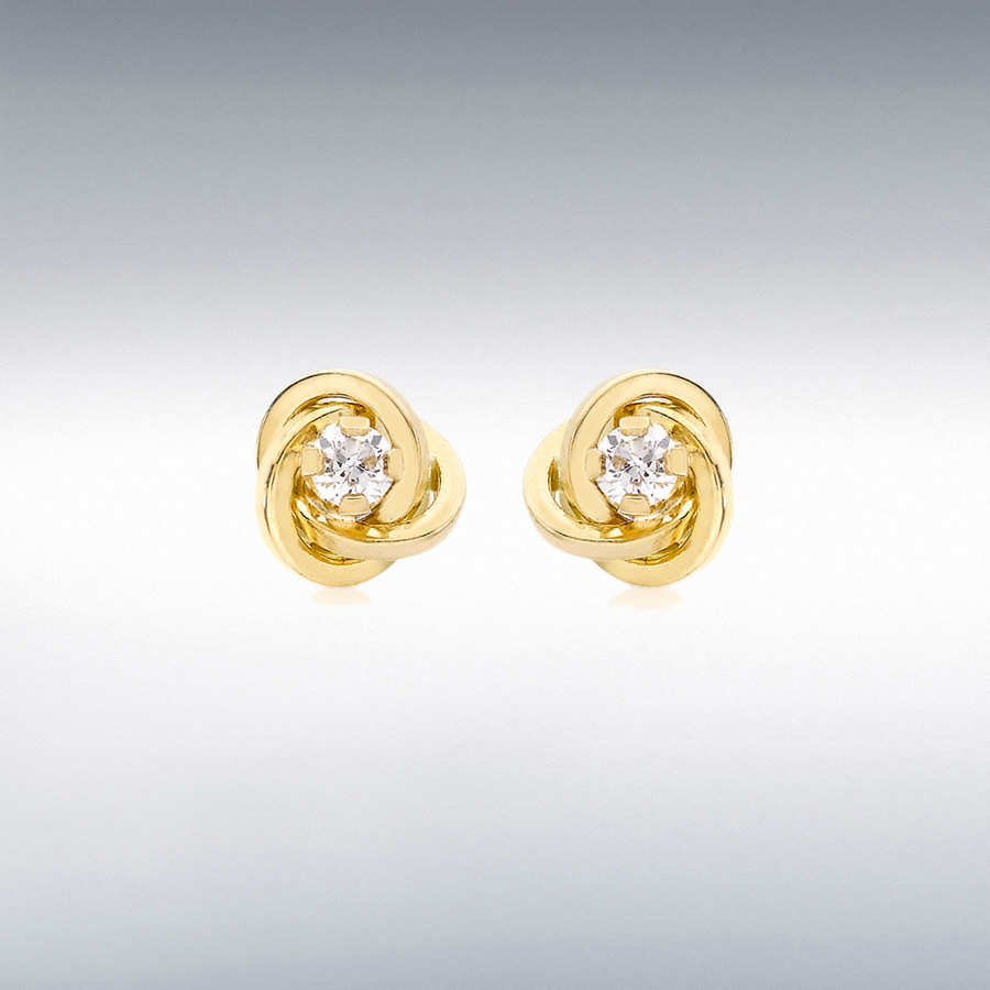 18ct Yellow Gold CZ 6.5mm Knot Stud Earrings