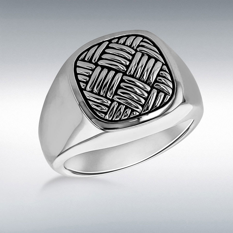 Sterling Silver Square Woven Pattern Signet Ring