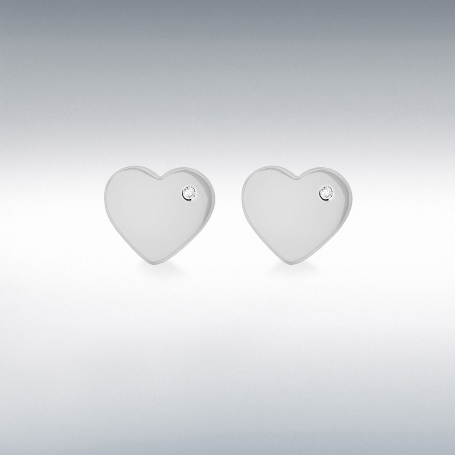 Sterling Silver CZ 10.5mm x 9mm Polished 'Heart' Stud Earrings