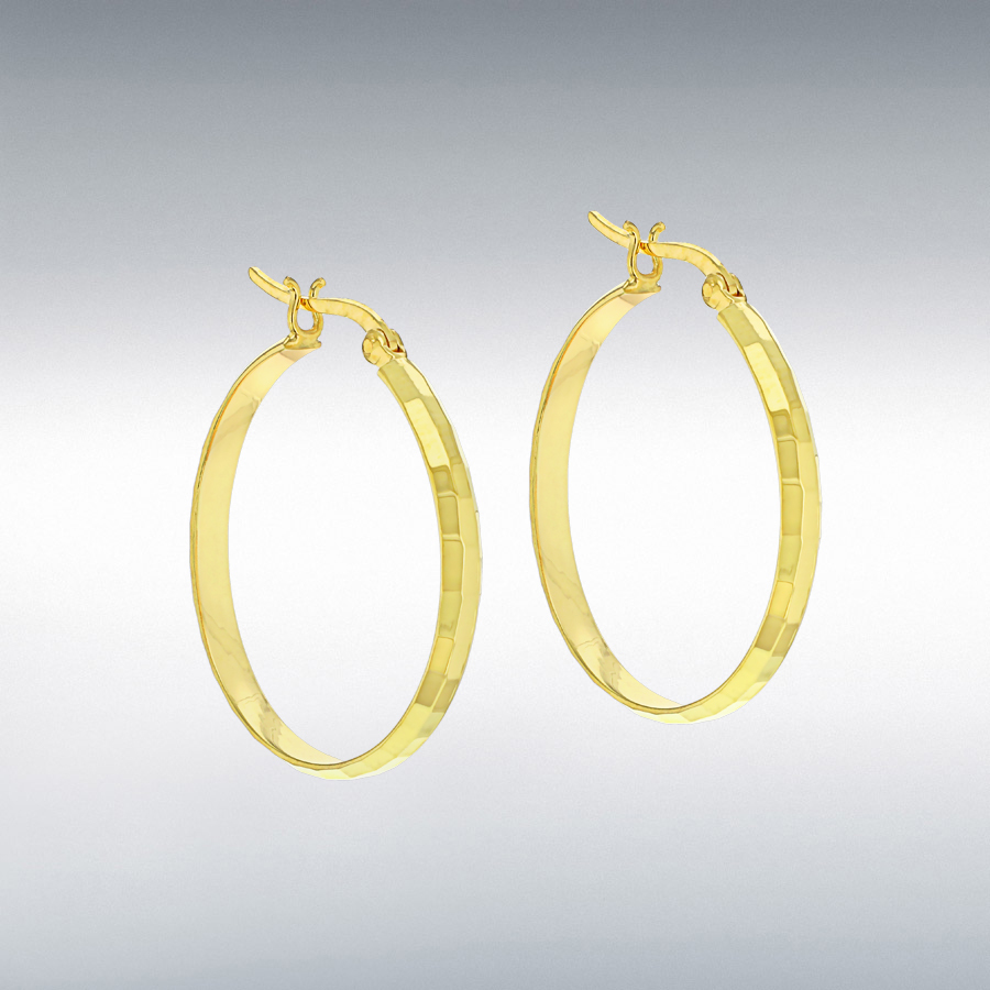 Sterling Silver Yellow Gold Plated 3mm Tube 30mm Diamond Cut Hoop Creole Earrings
