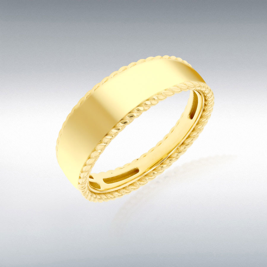 9ct Yellow Gold 7mm Wide Round Twisted Rope Frame Ring