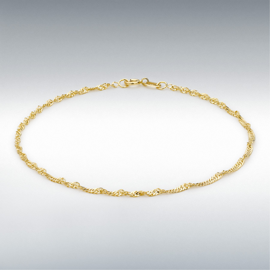 9ct Yellow Gold 30 Twist Curb Chain Anklet 23cm/9"