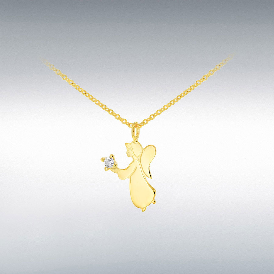 9CT YELLOW GOLD 9MM X 14.5MM ANGEL WITH 1.5MM CZ ADJUSTABLE NECKLACE 19cm/7.5"- 21cm/8.25"