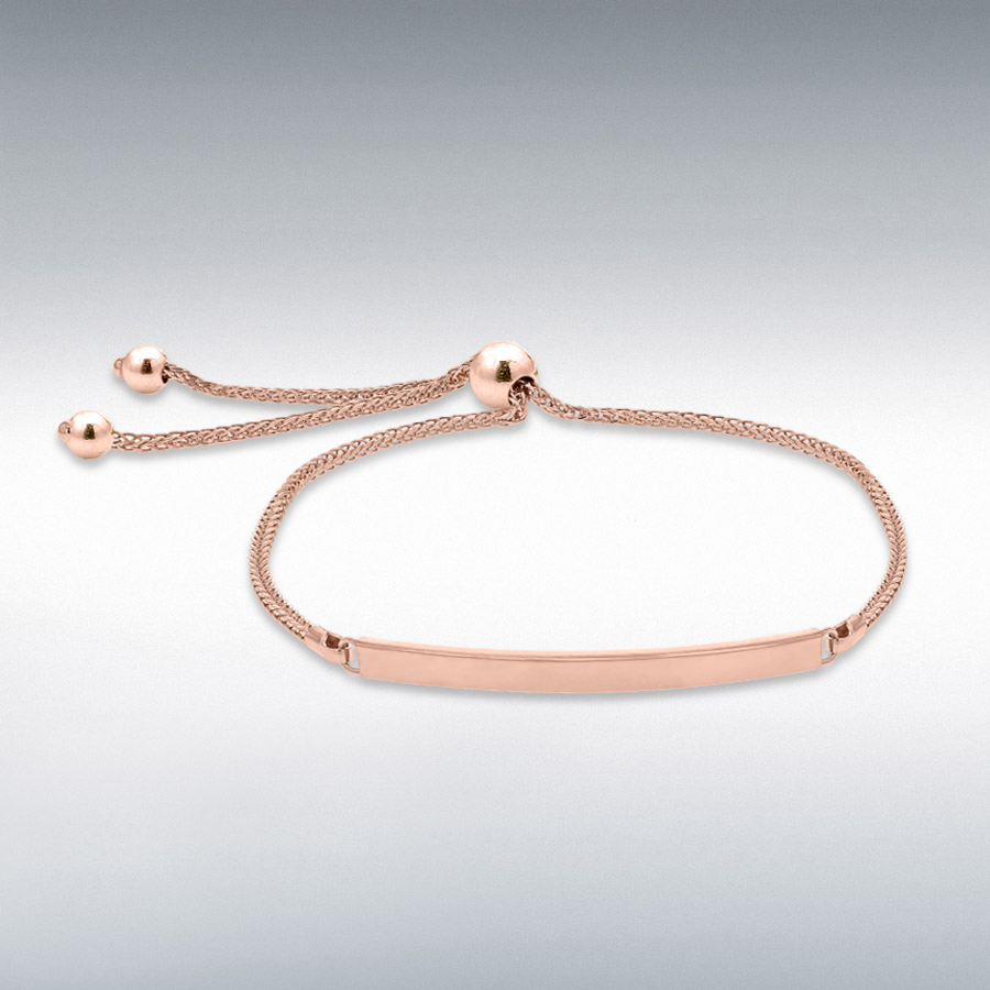 9ct Rose Gold 3mm x 34.5mm Spiga Chain Adjustable Slider ID Bracelet 24cm/9.5"