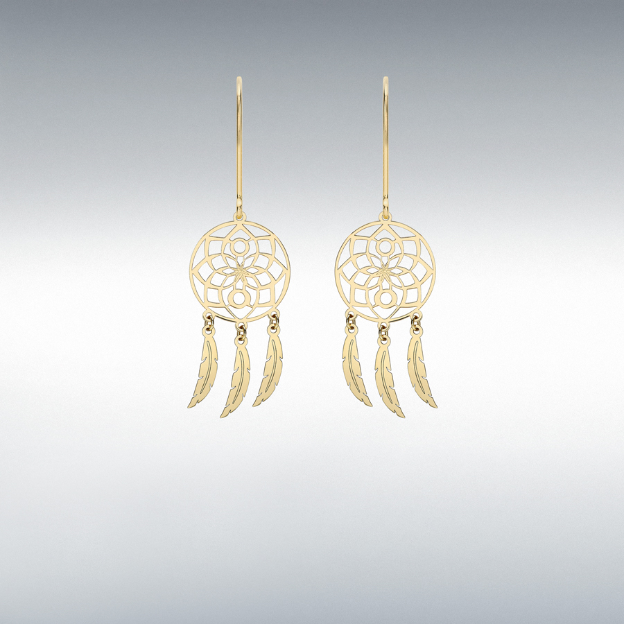 9ct Yellow Gold 12mm x 40mm Flower 'Dream Catcher' Earrings