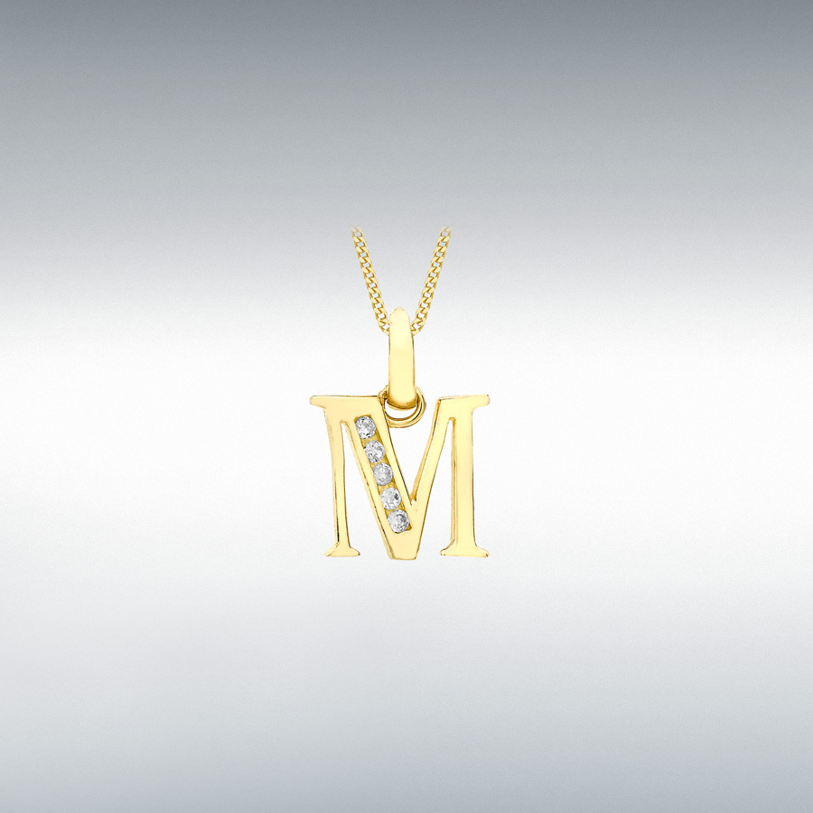 9ct Yellow Gold CZ 10mm x 11mm 'M' Initial Pendant