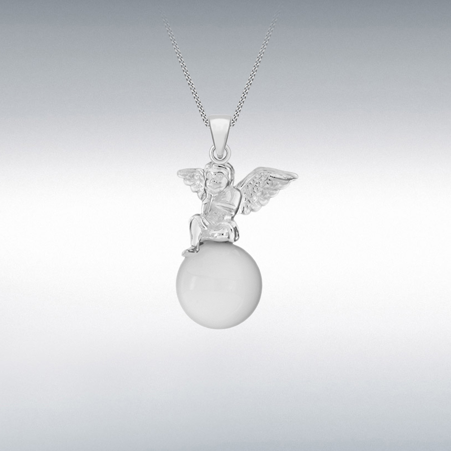 Sterling Silver White Agate 18mm x 30mm Cherub Pendant