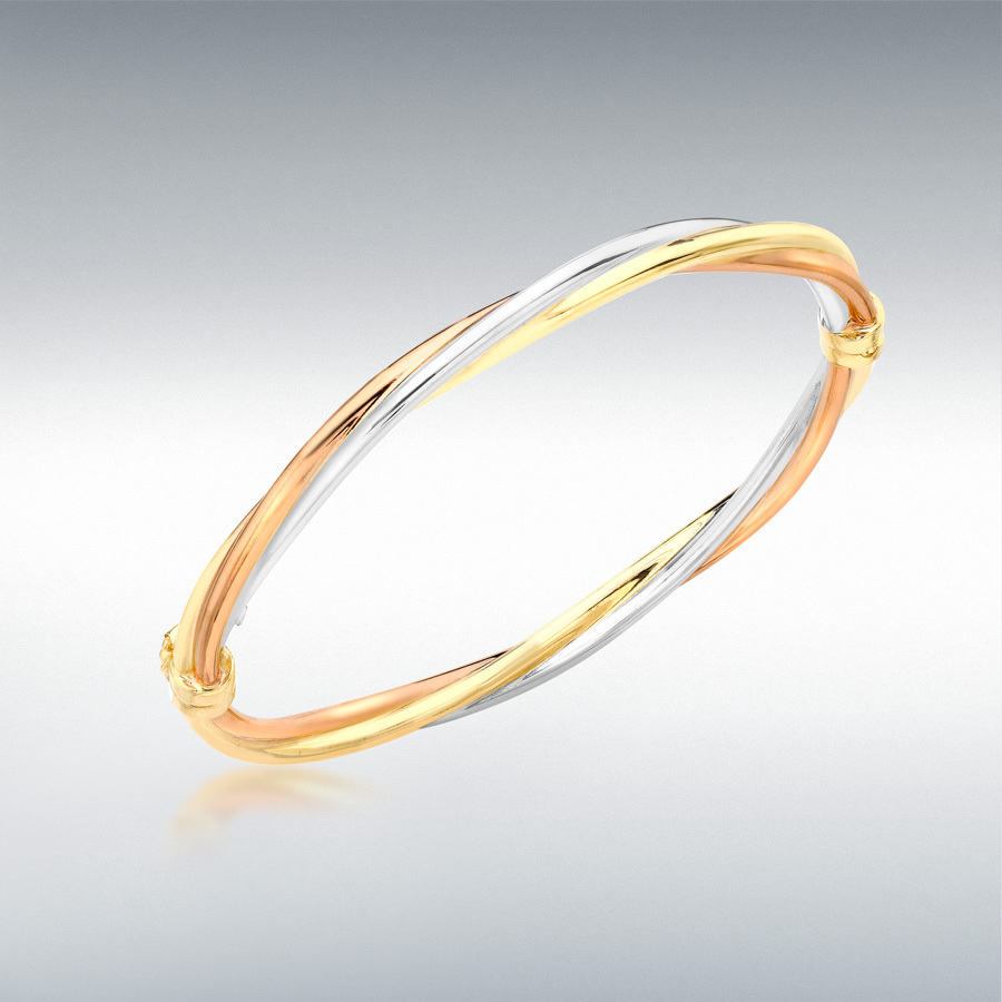 9ct 3-Colour Gold 4mm Twist-Tube Bangle