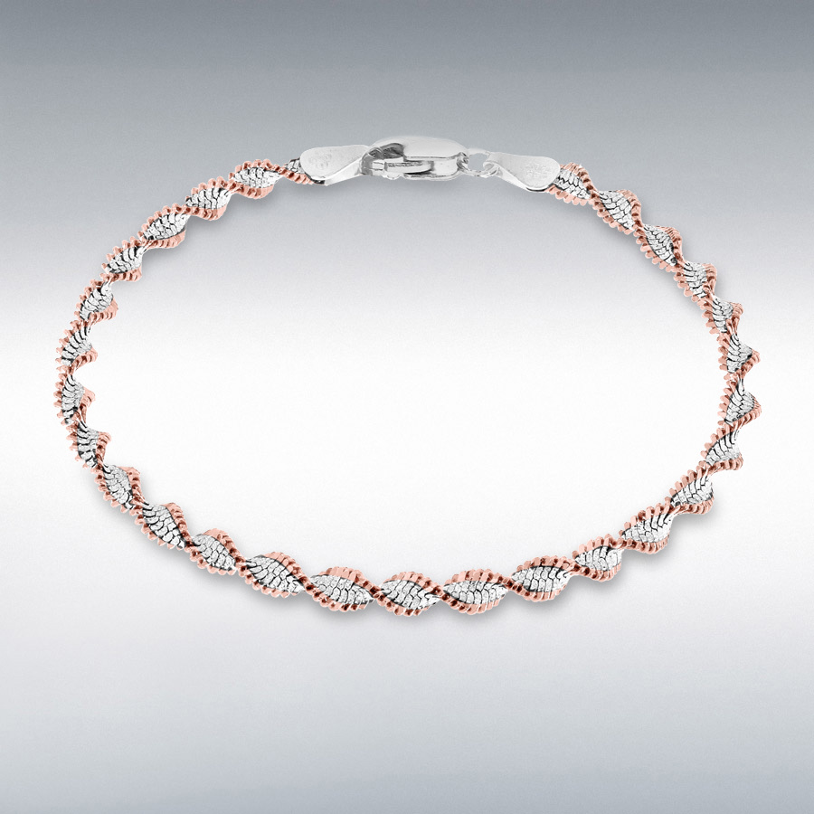 Sterling Silver 2-Tone 4mm Twisted Herringbone Bracelet 19cm/7.5"