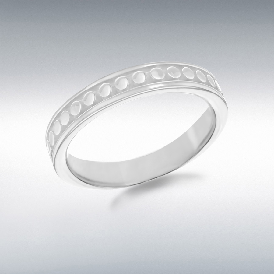 Sterling Silver Rhodium Plated 4mm Dot-Patterned Band Stacking Ring