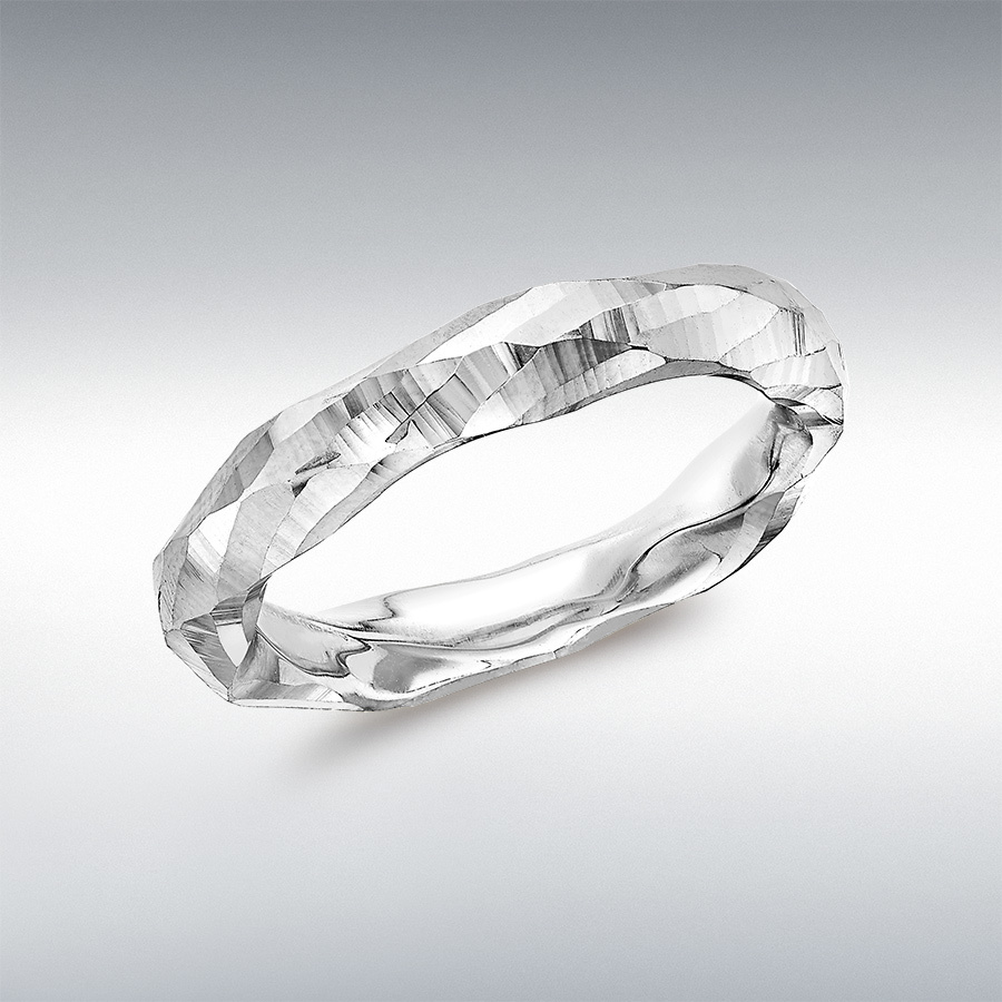 9ct White Gold 3.5mm Diamond Cut Faceted Ring