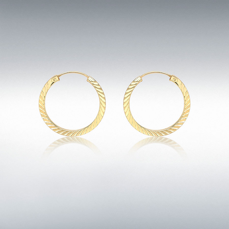 9ct Yellow Gold 15.5mm Diamond Cut Hoop Earrings