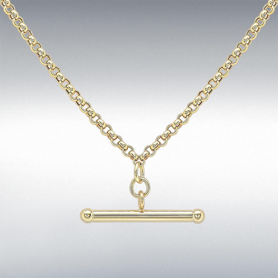 9ct Yellow Gold 25.5mm x 3mm T-Bar 80 Hollow Belcher Chain Albert-Clasp Necklace 46cm/18