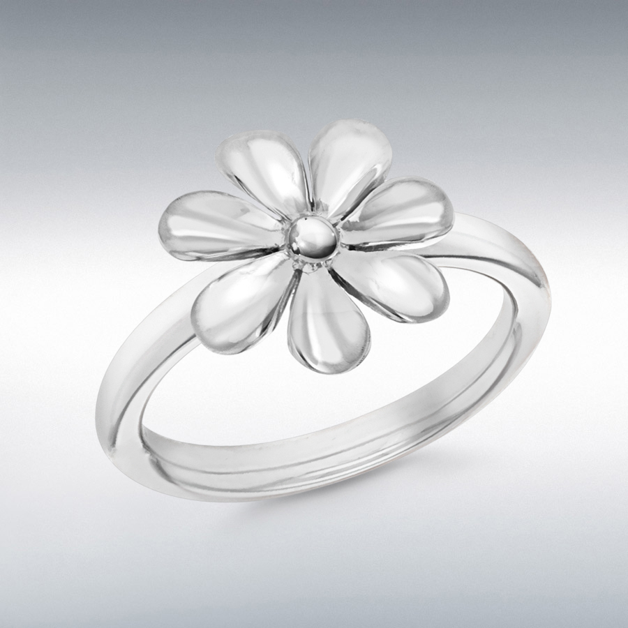 Sterling Silver Rhodium Plated Flower Stacking Ring