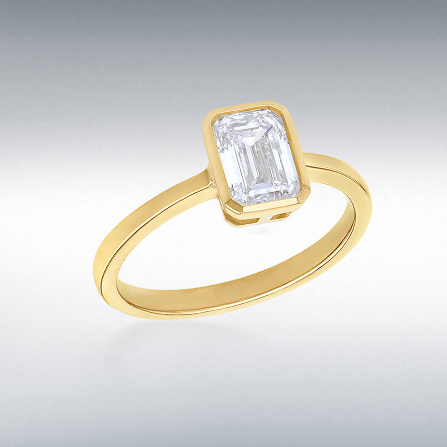 9ct Yellow Gold 1ct Emerald Cut Lab Created Diamond 6mm x  8mm Ring