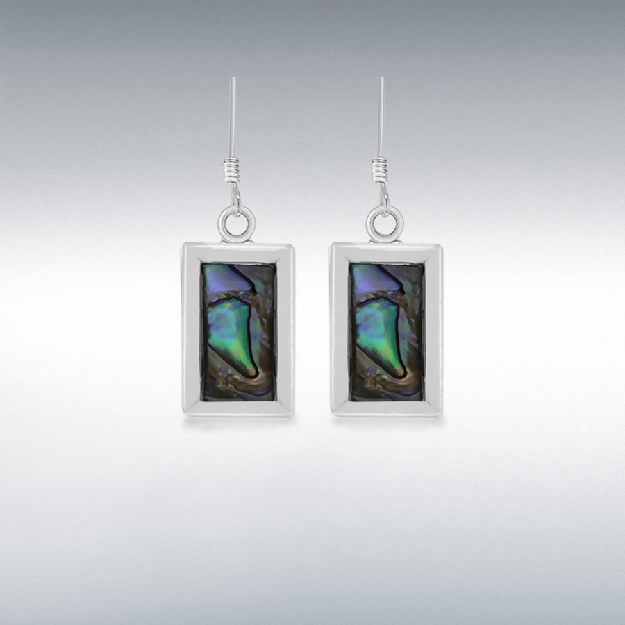 Sterling Silver Paua Shell 12mm x 36.5mm Rectangle Drop Earrings