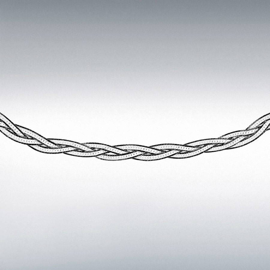 Sterling Silver Oxidised 6mm 3-Plait Herringbone Necklace 43cm/17"