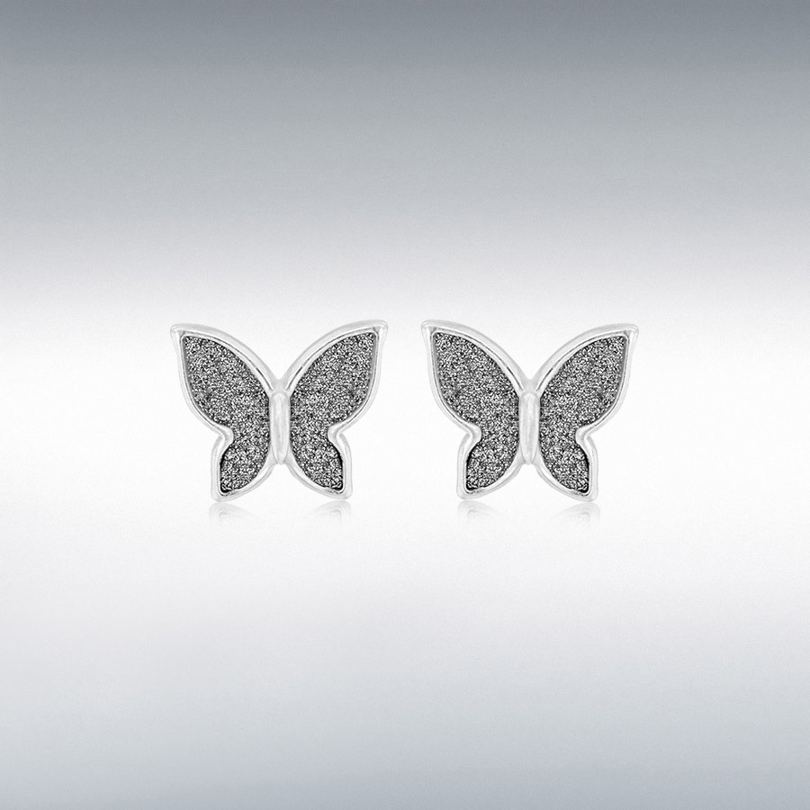 Sterling Silver 11.5mm x 10mm Stardust Butterfly Stud Earrings 