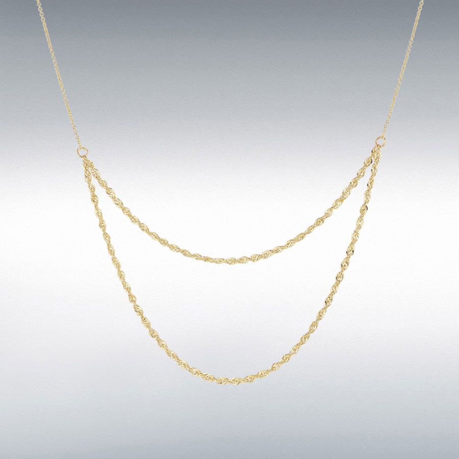 9ct Yellow Gold Double Rope and Trace Adjustable Chain 41cm/16"-43cm/17"