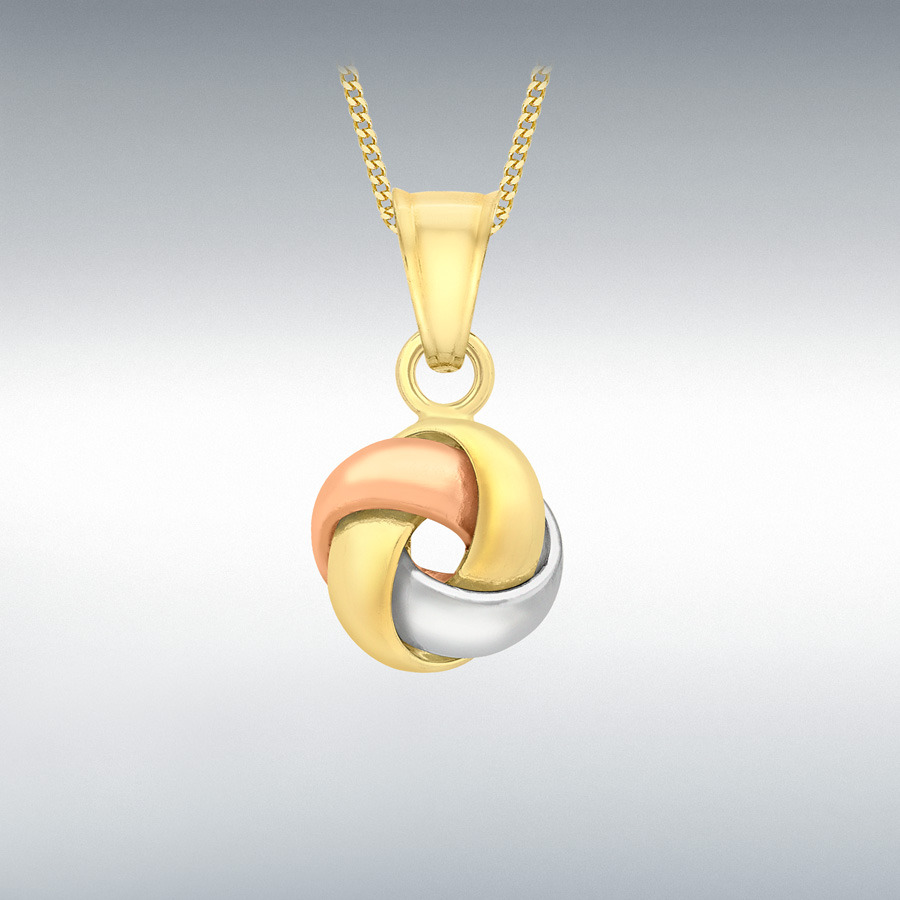 9ct 3-Colour Gold 9mm x 18mm 4-Way Knot Pendant