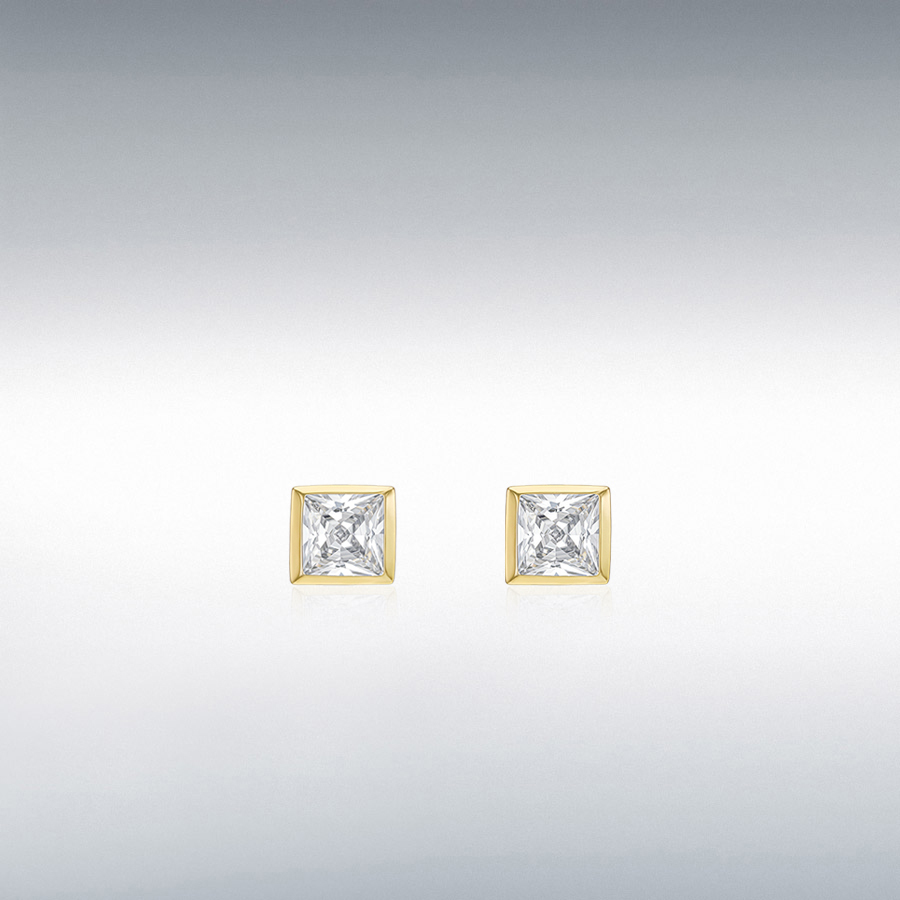 9ct Yellow Gold 5mm Square CZ Stud Earrings