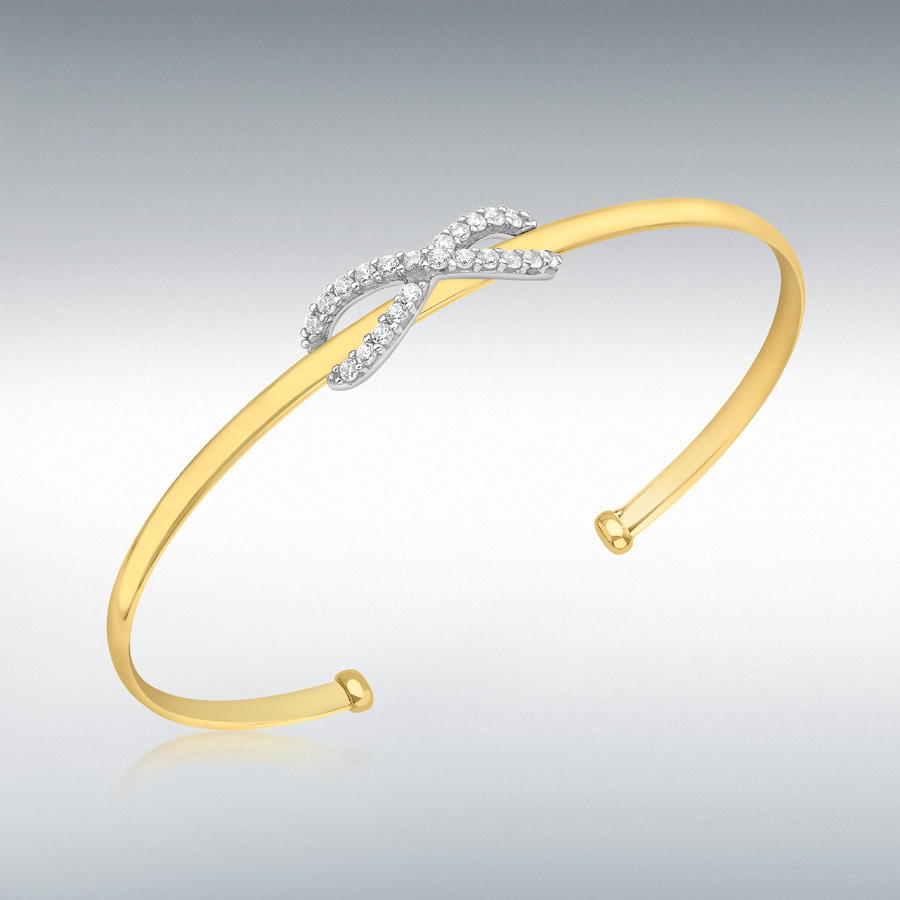 9ct 2-Tone Gold CZ 'Figure 8' Torque Bangle