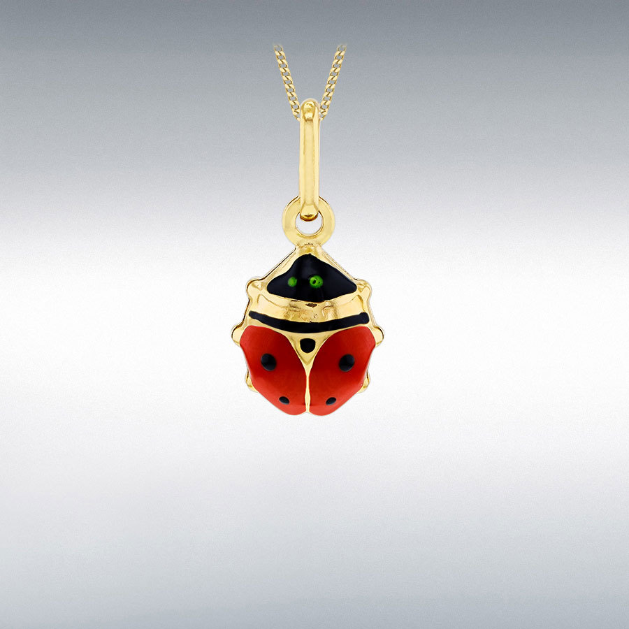 9ct Yellow Gold 8mm x 16mm Enamel Ladybird Pendant