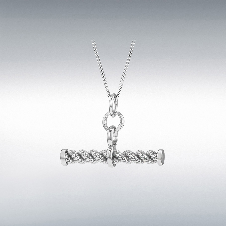 Stering Silver Rhodium Plated 26mm x 3.9mm Rope T-Bar Pendant