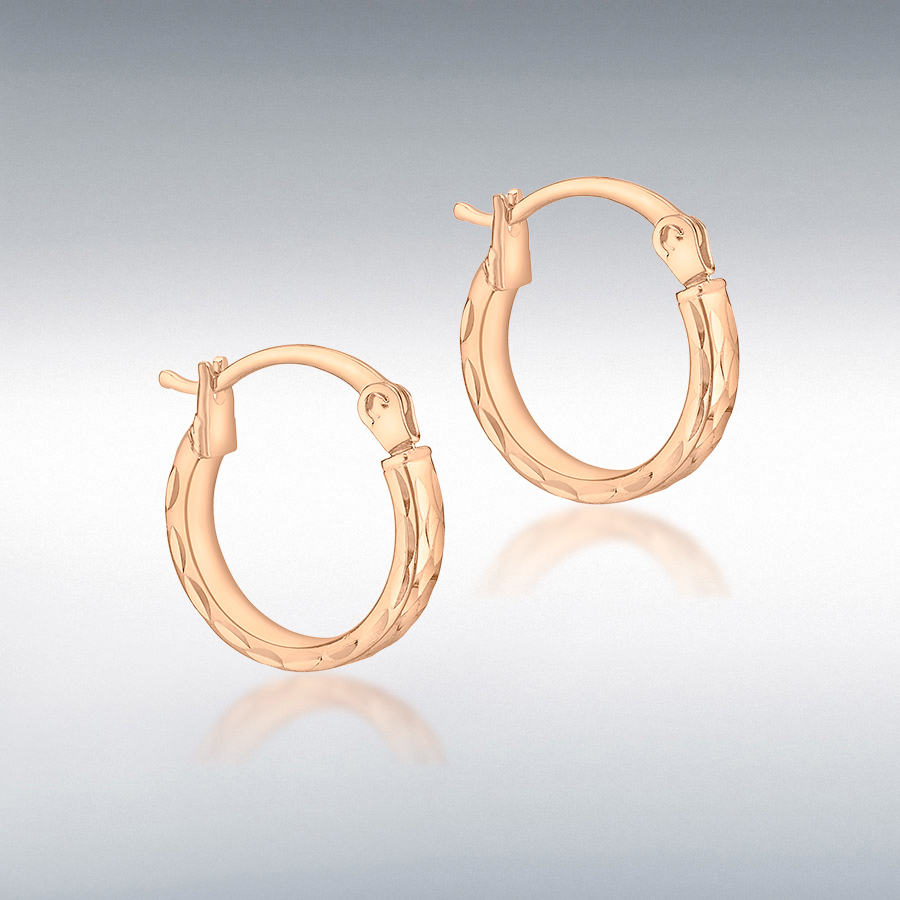 9ct Rose Gold 2.5mm Tube 12.5mm Diamond Cut Hoop Creole Earrings