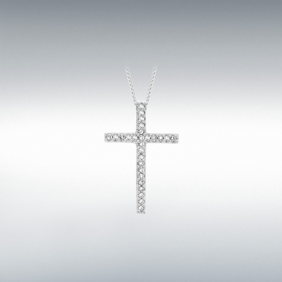 9ct White Gold 0.10ct Diamond 12mm x 19mm Cross Slider Pendant