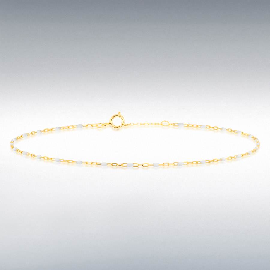 9CT Yellow Gold White Enamel Mini Paper Bracelet 18cm/7" - 19cm/7.5"