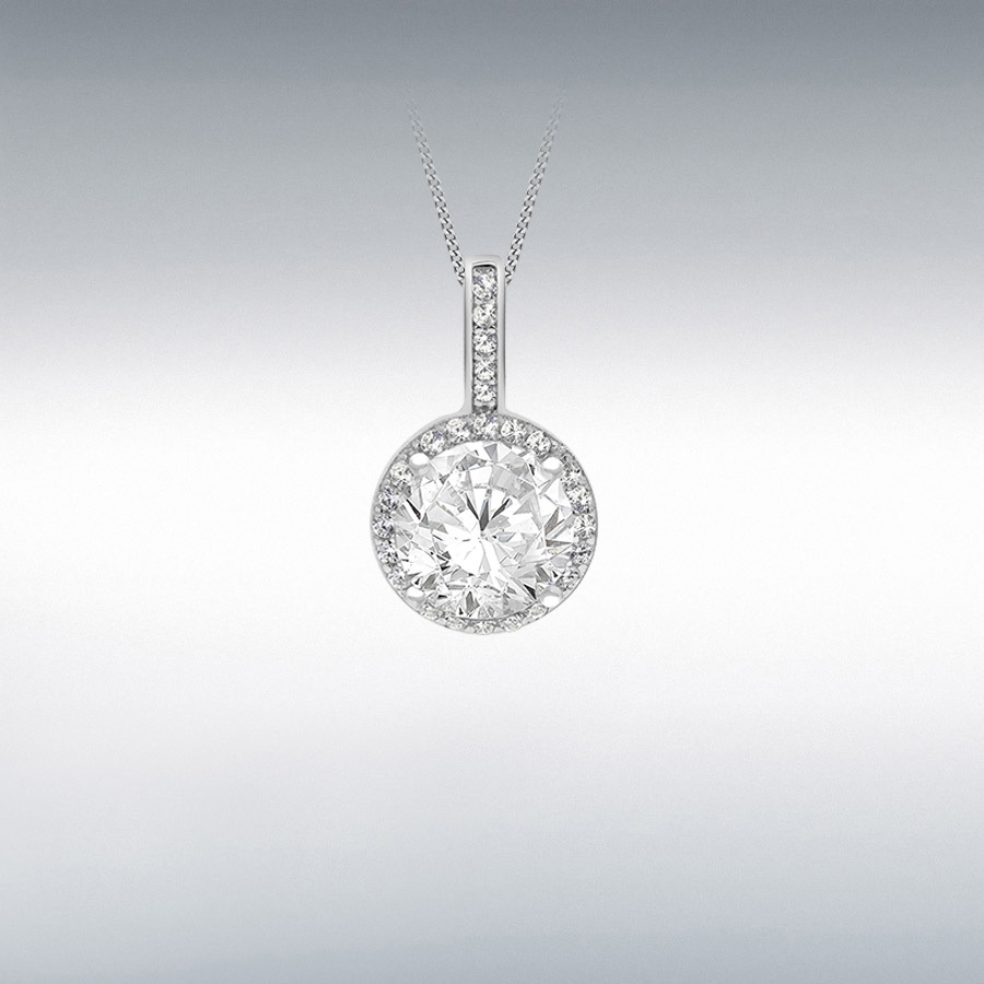 Sterling Silver Rhodium Plated CZ 11.5mm x 19.5mm Drop Pendant