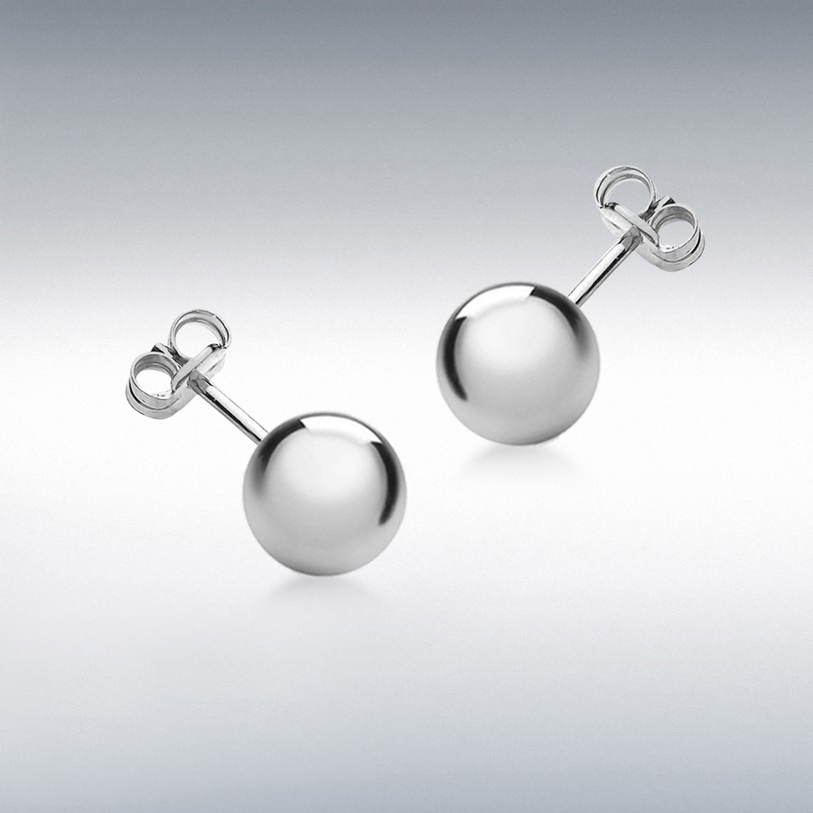 9ct White Gold 8mm Polished Ball Stud Earrings